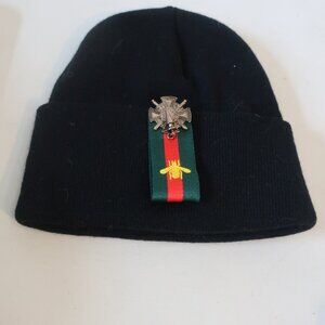 NWT Womens Tina Demel Black Knit Beanie Hat W/"Order Of Merit Of Italian Rep" OS
